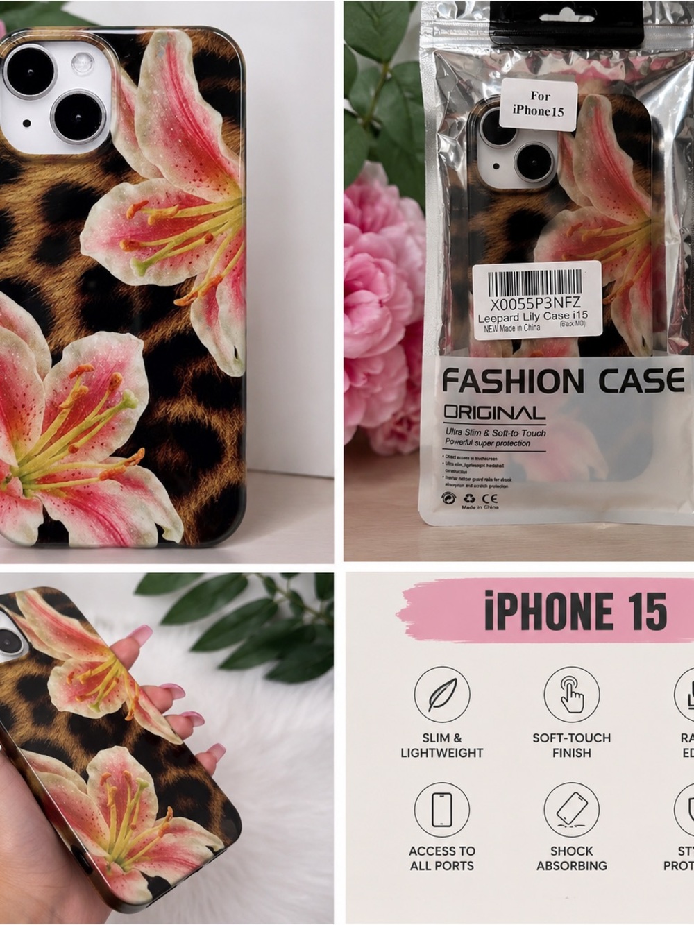 Leopard & Pink Lily Floral Phone Case for iPhone 15 | New